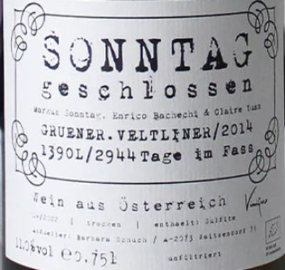 Sonntag Gruner Veltliner 'Geschlossen' Osterreich 2014